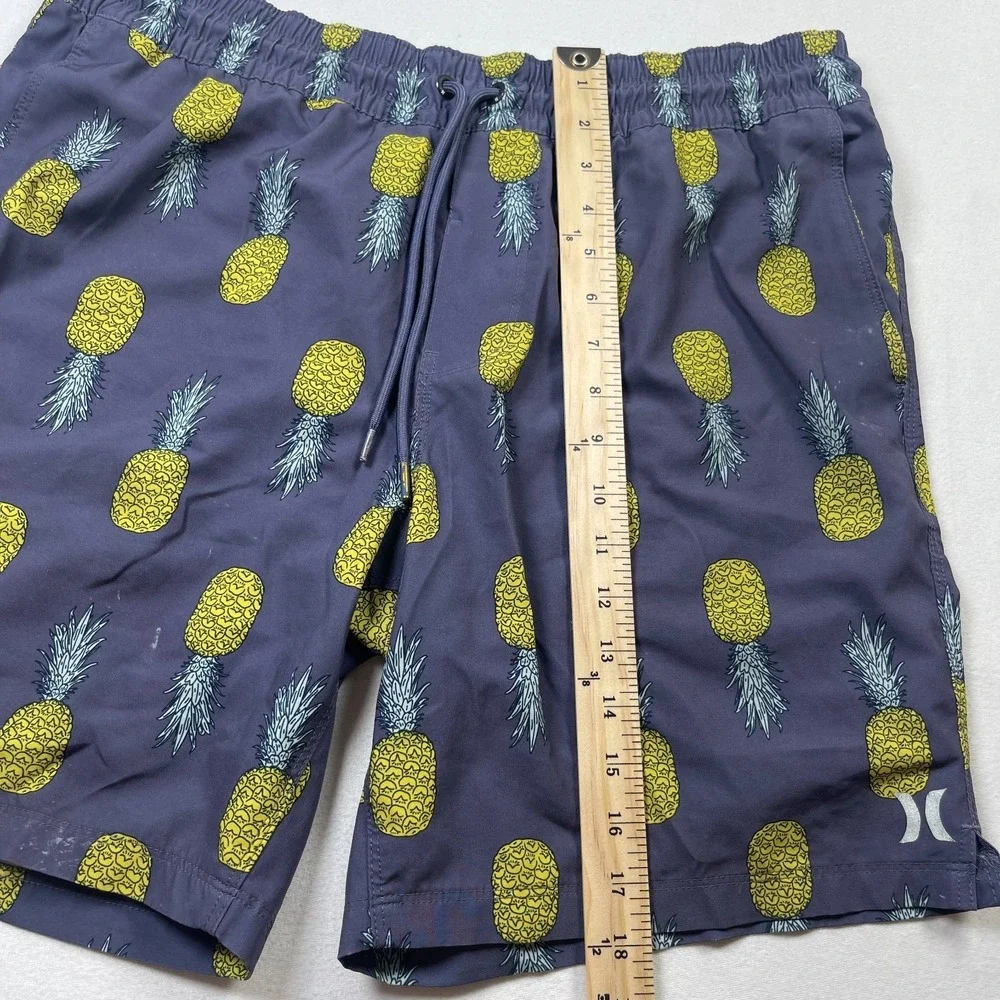 Hurley Swim Shorts Men's Large Gray Pineapple Print Nylon‎ Stretch Drawstring